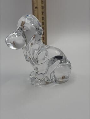 Daum France Crystal Basset Hound Puppy Dog Figurine Signed Art Glass
